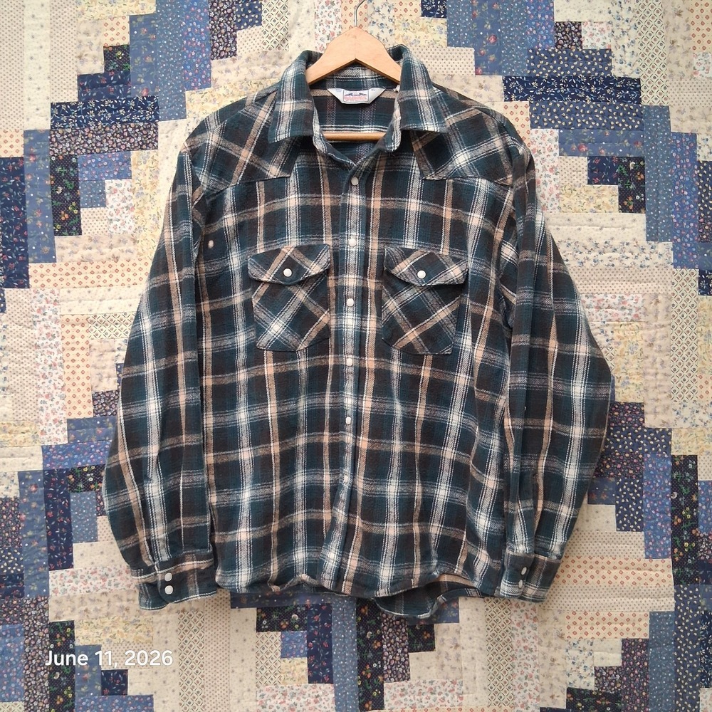 Vintage Dakota by Five Brother Heavy Pearl Snap Flannel Mens XL Western Plaid